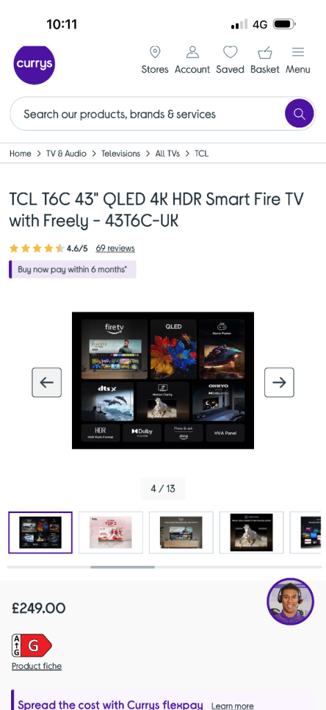 TCL T6C 43" QLED 4K HDR Smart Fire TV with Freely - 43T6C-UK