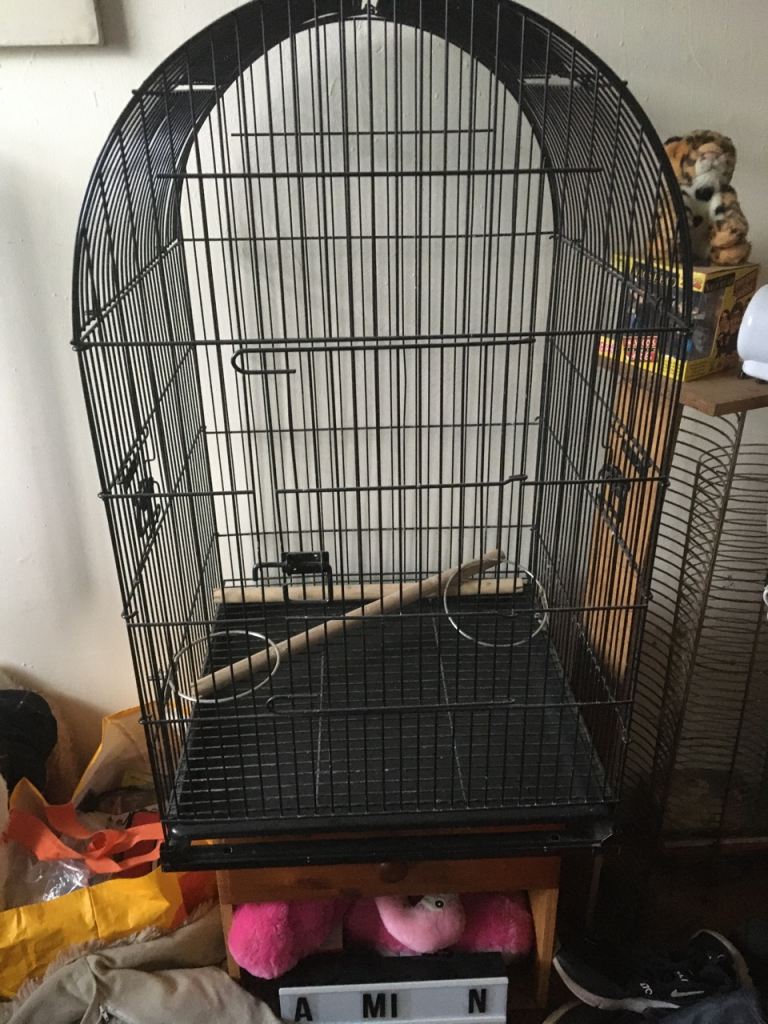 Arched bird cage with slide out bottom tray 2 wooden pirches 