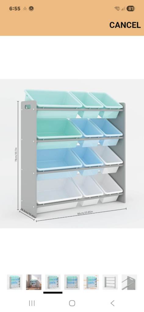 Kids Toy Storage Unit with Bins – Grey and Multicoloured, New