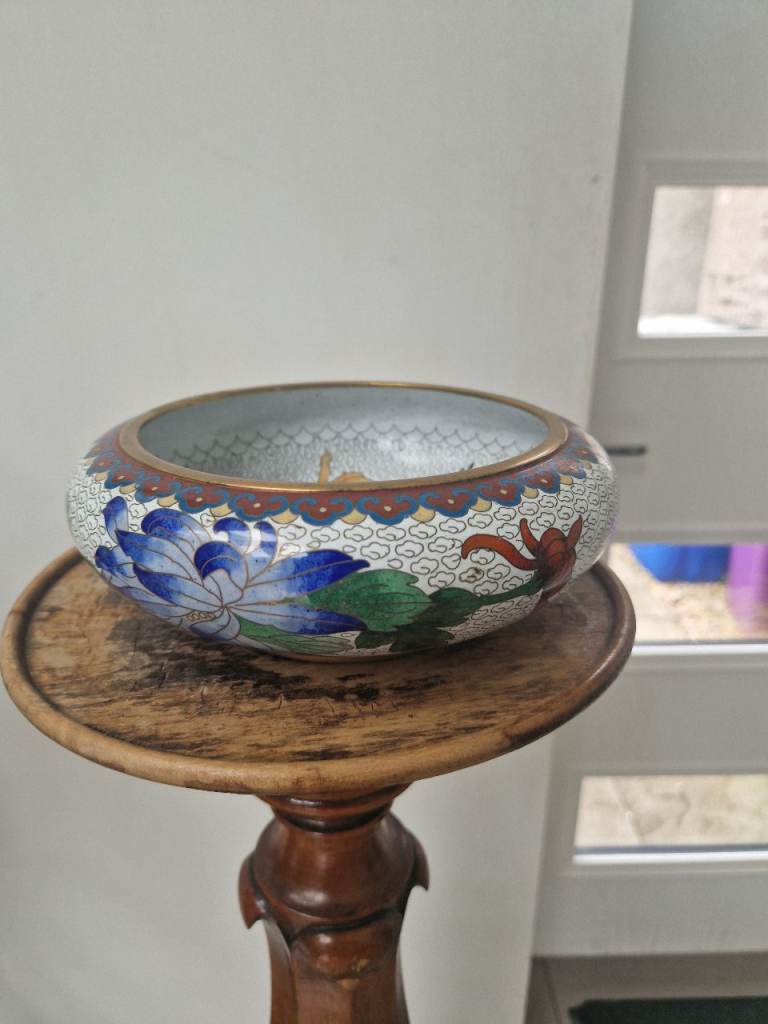 Vintage Chinese Cloisonné Enamel Bowl 18cm Republic Period Flower Detail