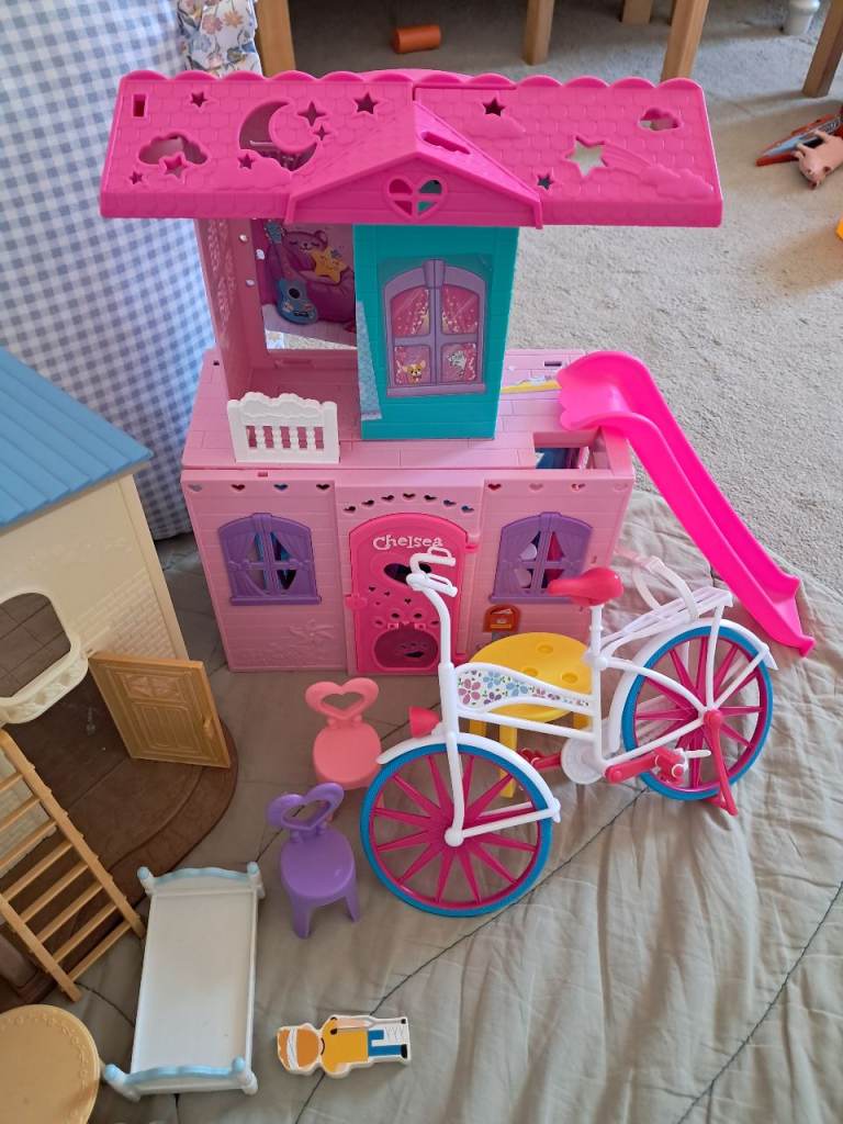 Kids Doll House Bundle with Pink Dollhouse and Accessories