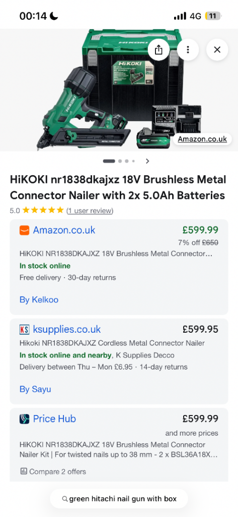 HIKOKI 18V Brushless Metal Connector Nailer Kit with 2x 5.0Ah Batteries