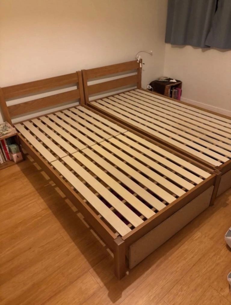 Two Muji Single rubberwood bed frames rrp 299 x 2 