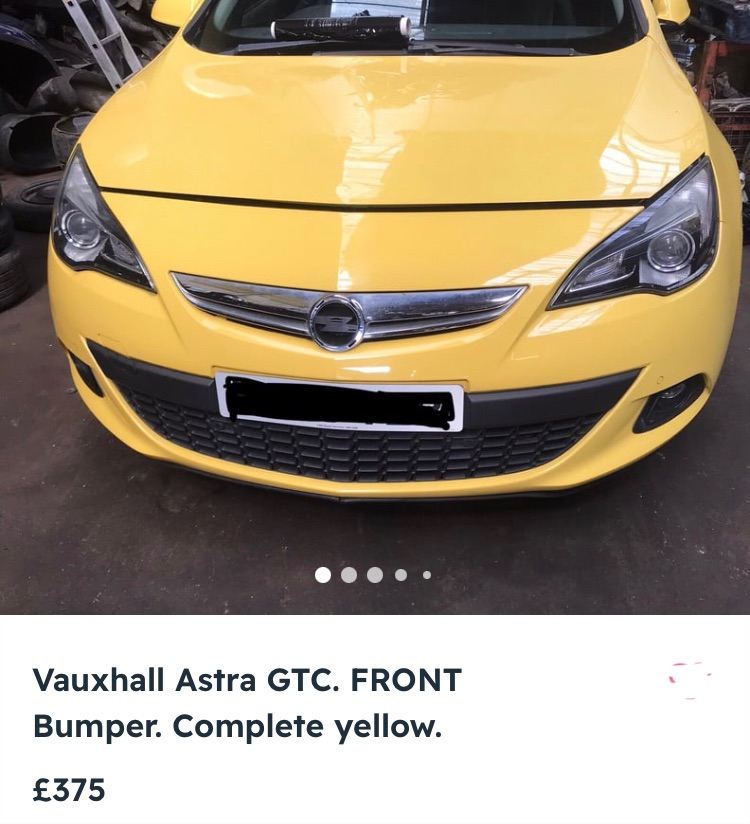 Vauxhall GTC.BONNET. 2011 - 2013.  Yellow.  Inc grills etc. 