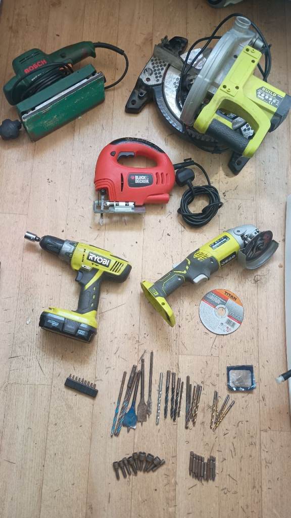 Ryobi , black&decker , Bosch - sander , jigsaw , screwdriver , drill , angle grinder , mitre saw