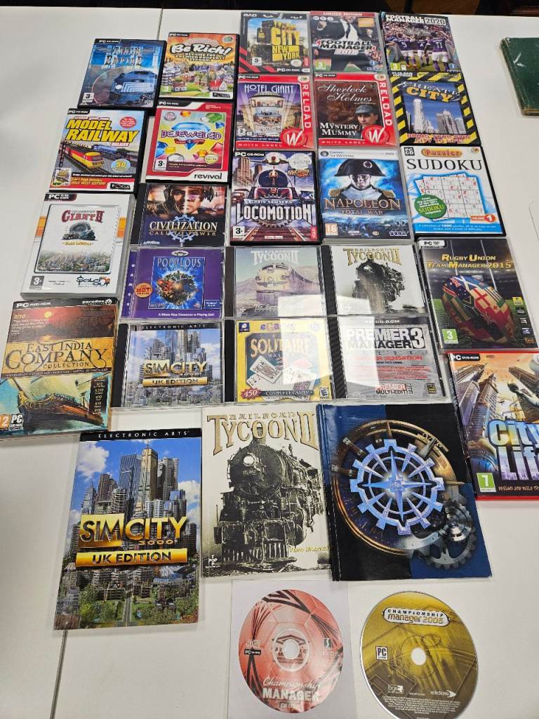 pc games bundle tycoon city building strategy management sims 25+ games manuals included