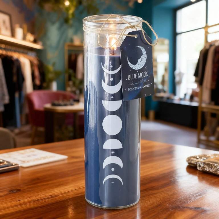 Blue Moon Wild Blueberry & Vanilla Scented Candle Wax Moon Phase Jar Celestial