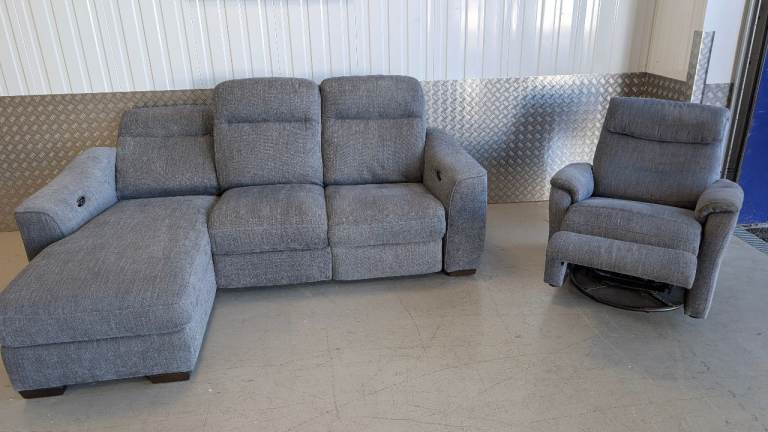 Furniture Village Elect Recliner Corner Sofa (with 2 USB Ports ) & Rocker Armchair - Grey - Delivery
