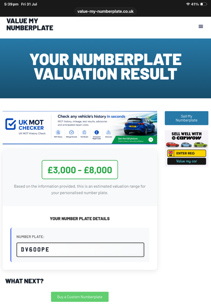 Private plate for sale 