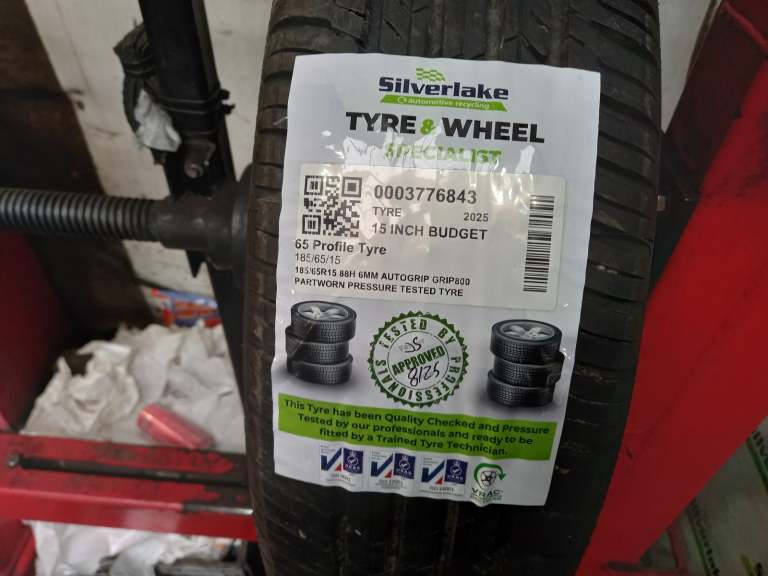 185/65r15 88h 6mm Autogrip Grip800 Partworn Pressure Tested Tyre