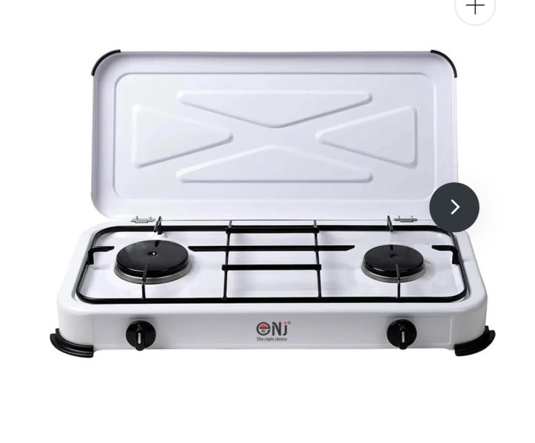 ONJ Portable Gas Hob Camping Stove - Two Burner, White