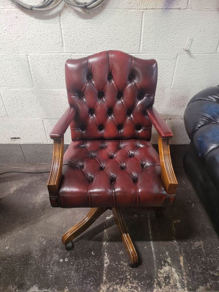 Vintage Style Red Leather Office Chair - Good Condition