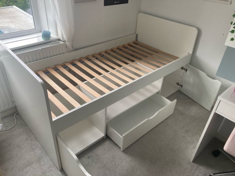 SOLD White, ASPACE 3144 Southside single white cabin bed 