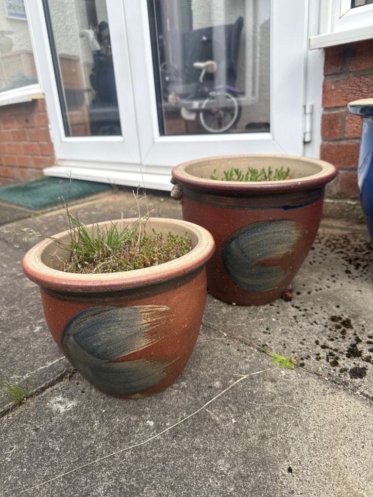 Pair of Terracotta Garden Pots with Pattern