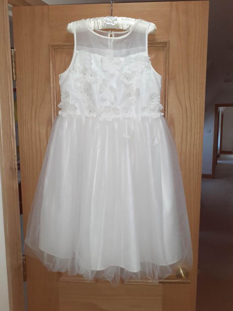 Flower-girl / Bridesmaid White Silk Dress by M&S with fake Ostridge feather Bolero Jacket