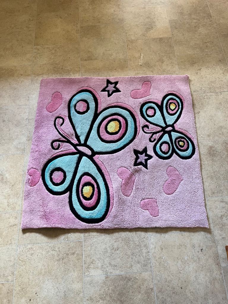 Kids rug butterfly pink 90cm x 90cm 