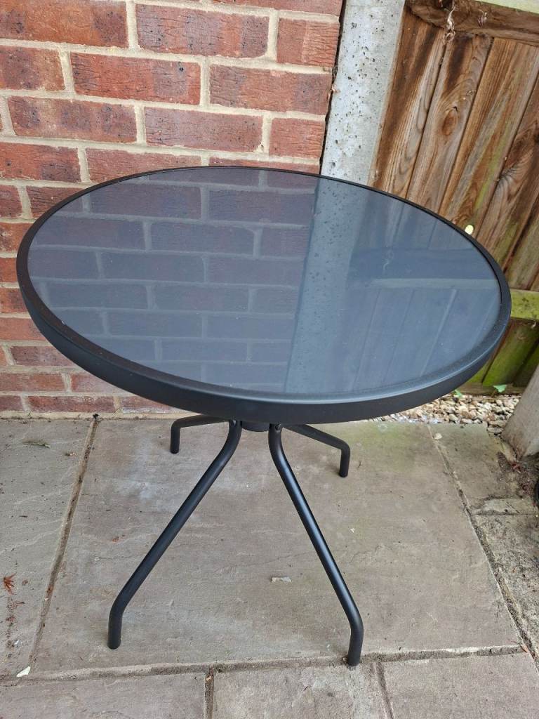Round Black Glass Top Garden Table 