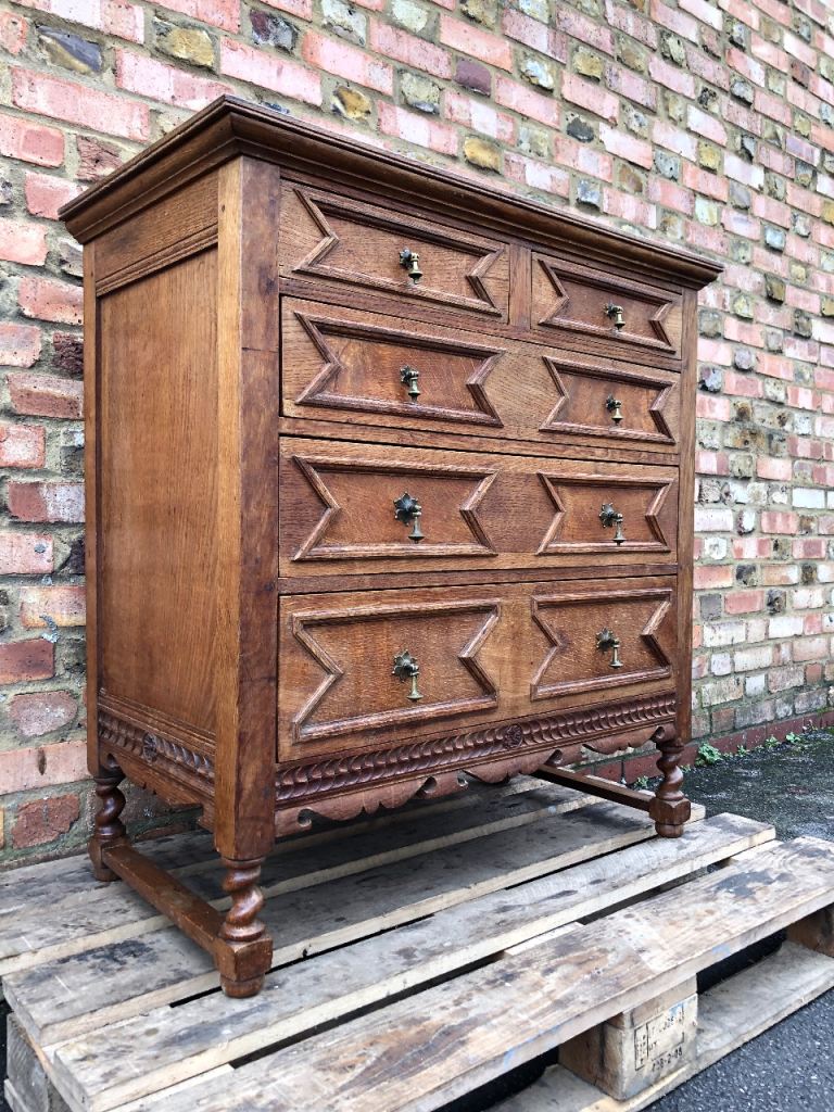 Antique Jacobean solid oak chest of drawers 