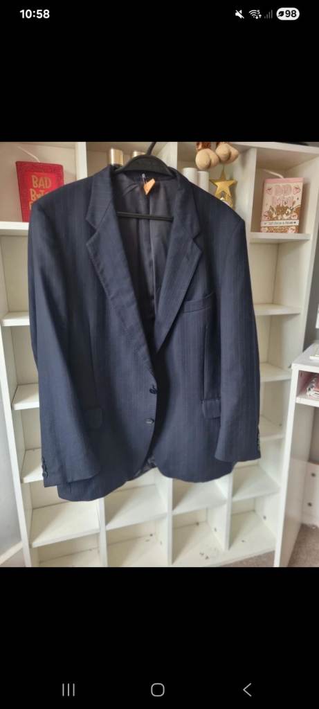 Vintage Jaeger Men’s Blazer – 100% Wool – Pinstripe – Size 56R – Made in Great Britain