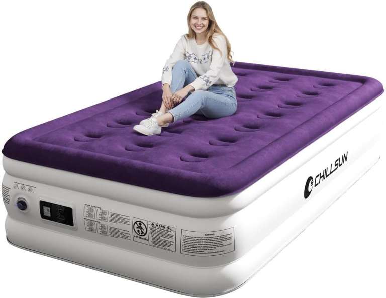 Single Airbed, Inflatable Air Mattress with Built-in Pump, Double-High Air Bed