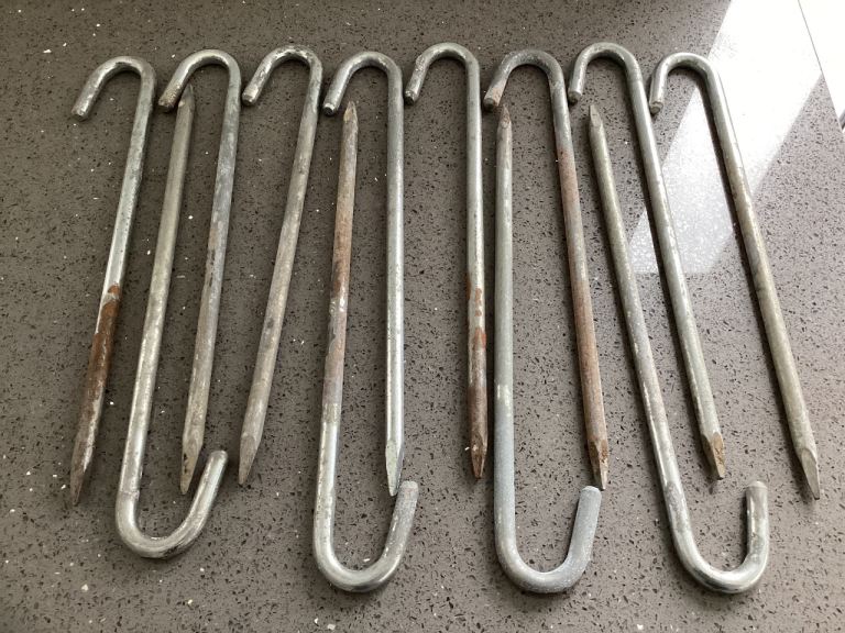 12 Heavy Duty Metal Tent Pegs / Ground Anchors 33 cms long