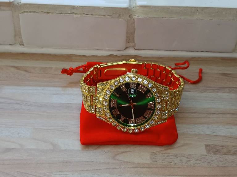 Iced Out Green Dial Watch