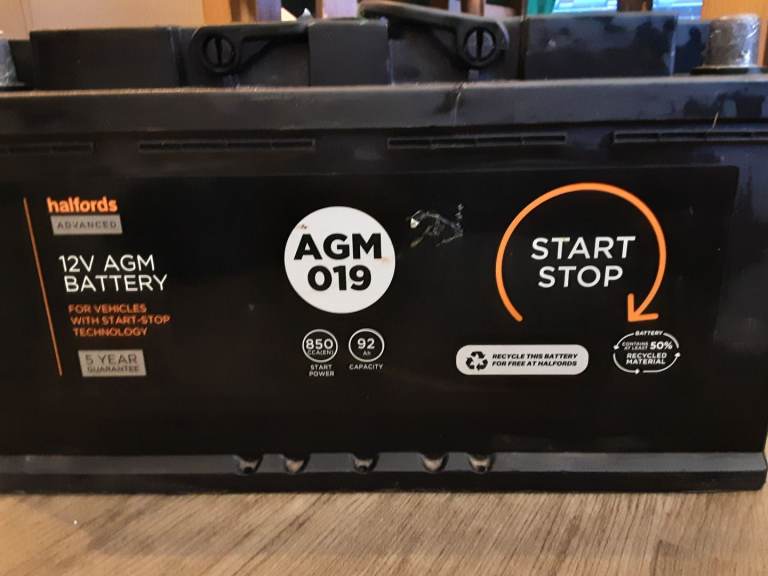 Car battery[ large] halford 5 year garantee 4 left auto start stop agm 019 battery was in my audi a5