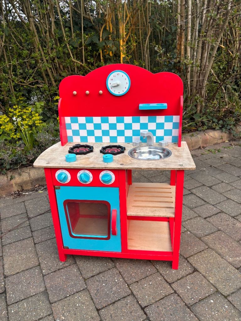 Great Little Trading Company (GLTC) wooden play kitchen red and blue 