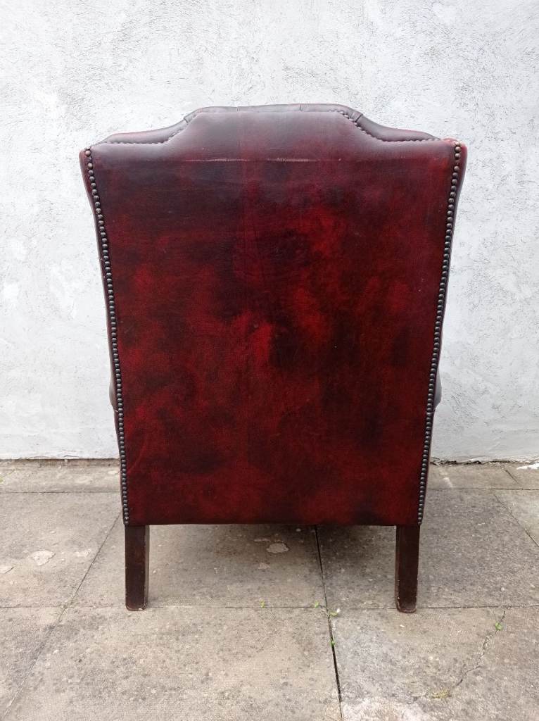A Red Leather Chesterfield Queen Ann Wing/Armchair 