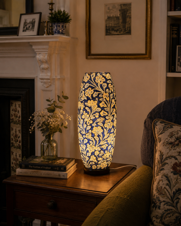 Lovely Blue and Yellow Floral Table Lamp – Good Condition