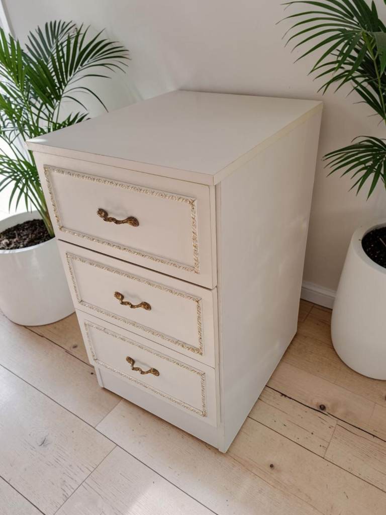 Original Vintage French Bedside Cabinet White 1980's Chest Drawers