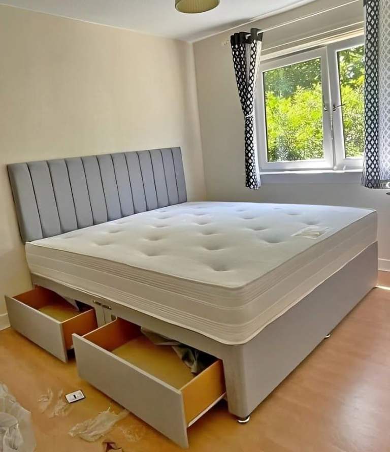 6ft Super King Size DIVAN Bed Base With Mattress Including Headboard & Free Delivery 