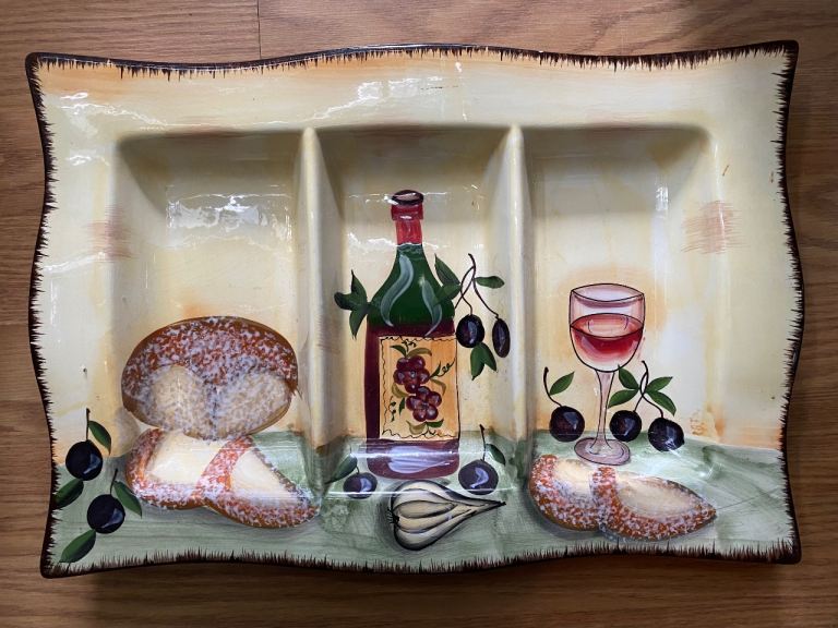New Ceramic Divided Serving Dish / Snack Platter – Olive & Wine Design