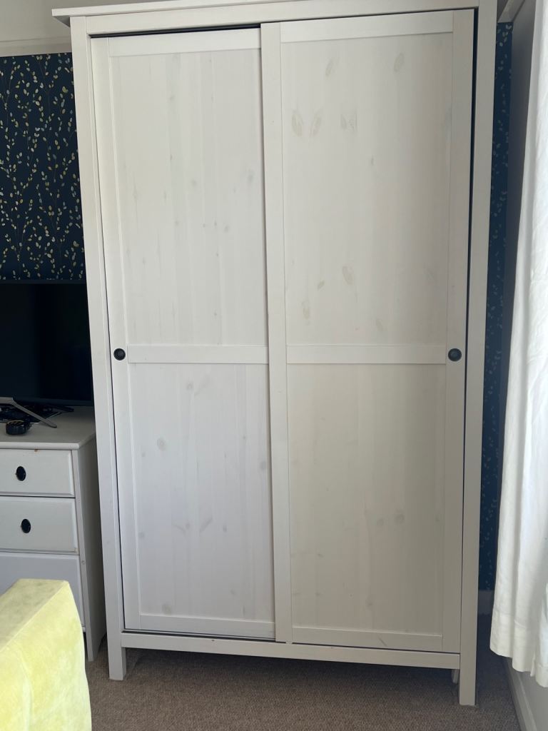 IKEA White Wooden Wardrobe with Sliding Doors – Good Condition