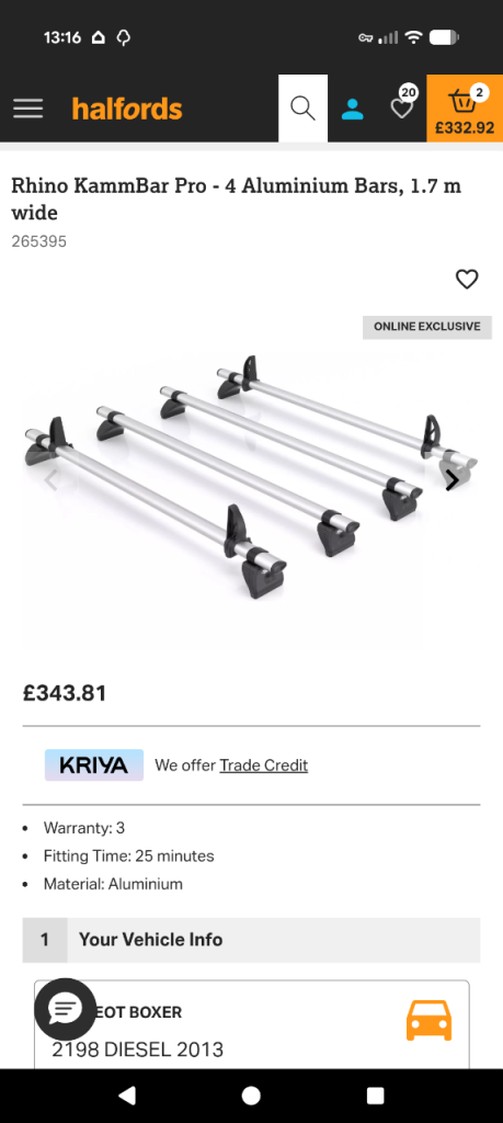 Roof bars to suit 2006 Boxer van