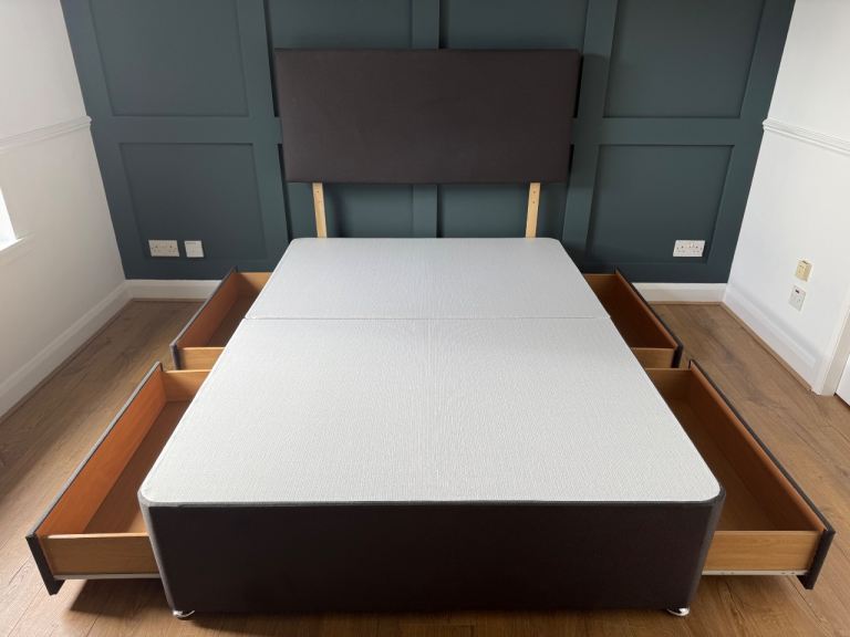 Silentnight Comfort Double Divan Bed With Headboard - Charcoal – 4 Drawers