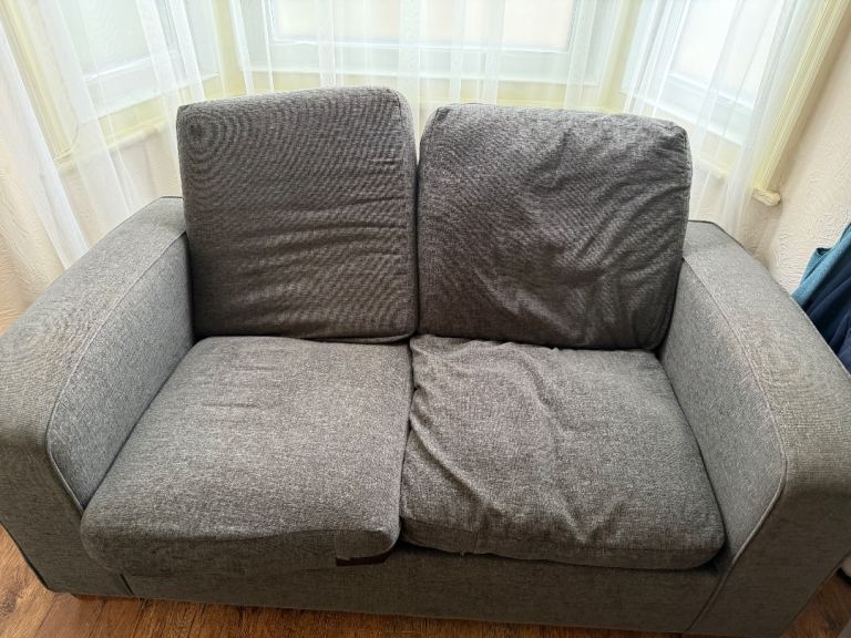 Grey Two-Seater Fabric Sofa – Fair Condition