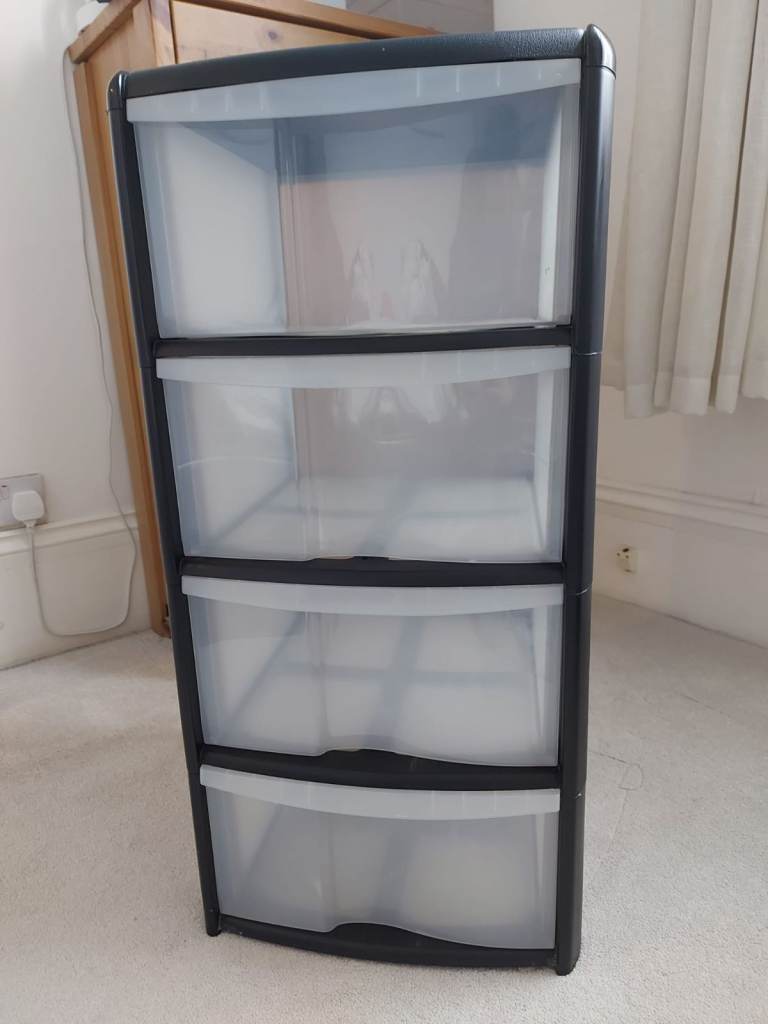 4 Drawer Plastic Storage Unit / Drawer Tower (Black) - two available
