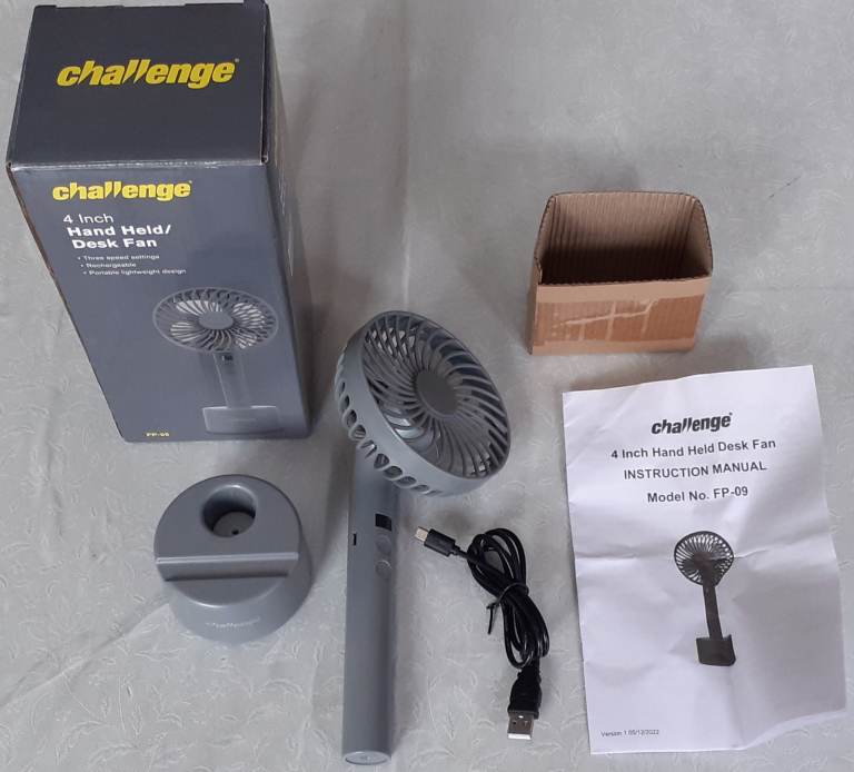 Challenge 4 Inch Hand Held Fan USB Charged BRAND NEW