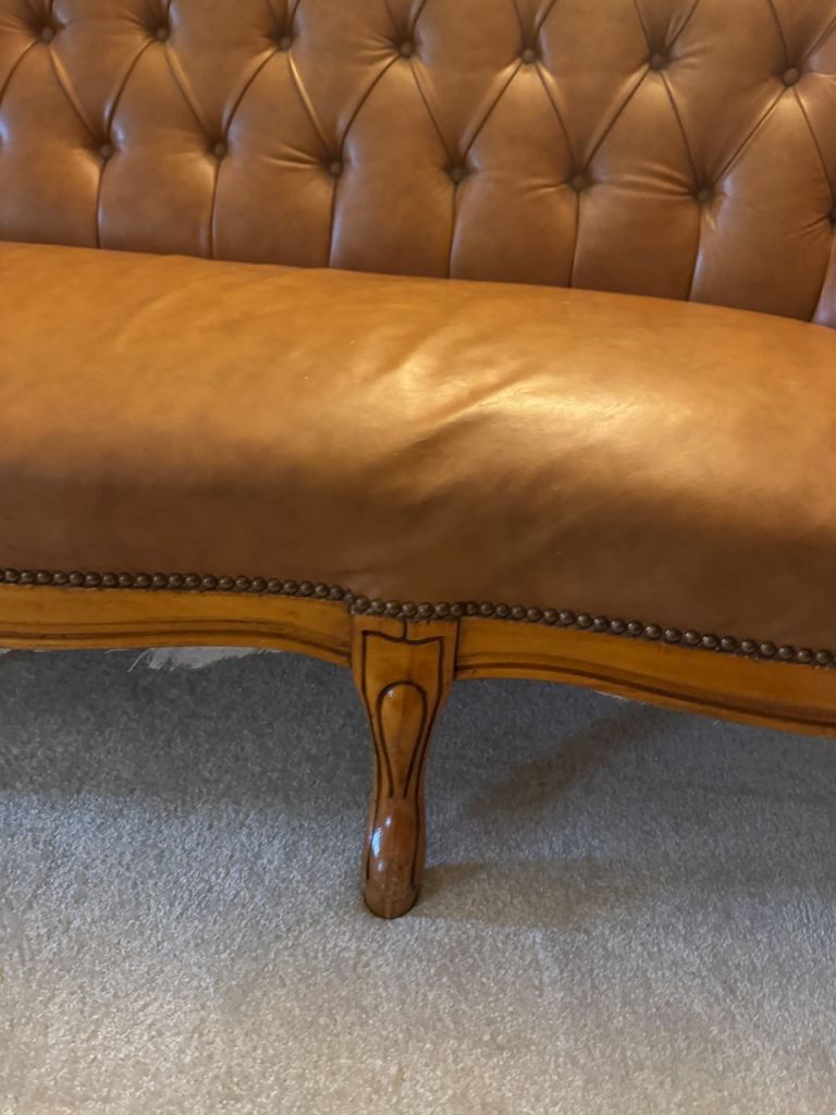 Vintage French Rococo-Style Tufted Leather Sofa in Cognac Brown | in ...