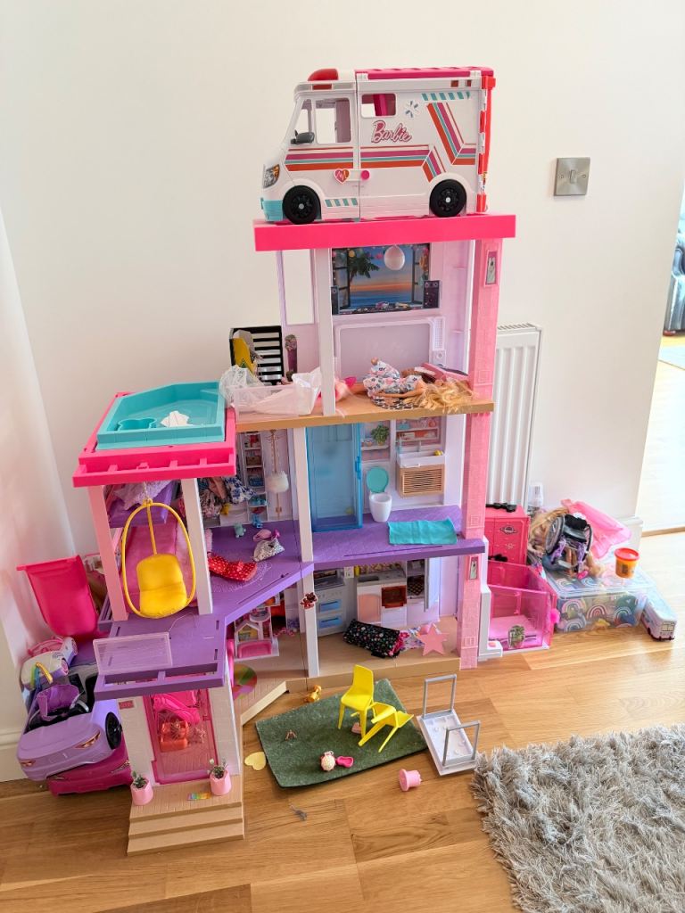 Barbie Dreamhouse and Ambulance Toy Set – Good Condition