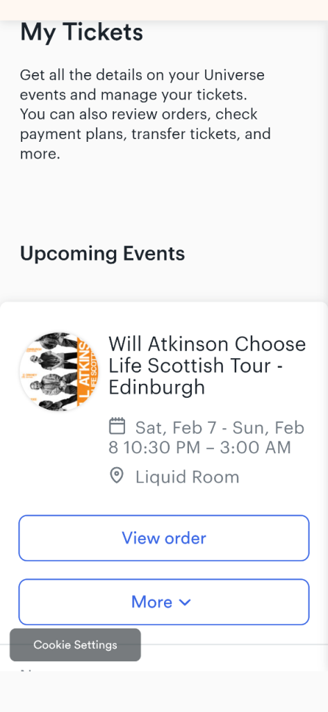 Will Atkinson tour tickets x2