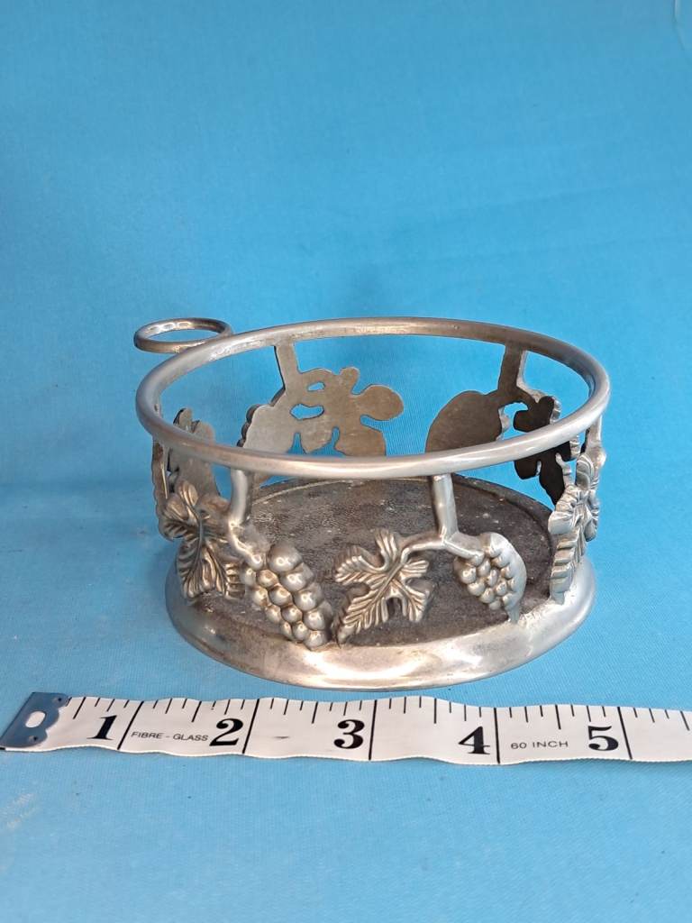 Vintage  Wine Bottle Coaster Holder Grape Leaf Decoration.  As seen.