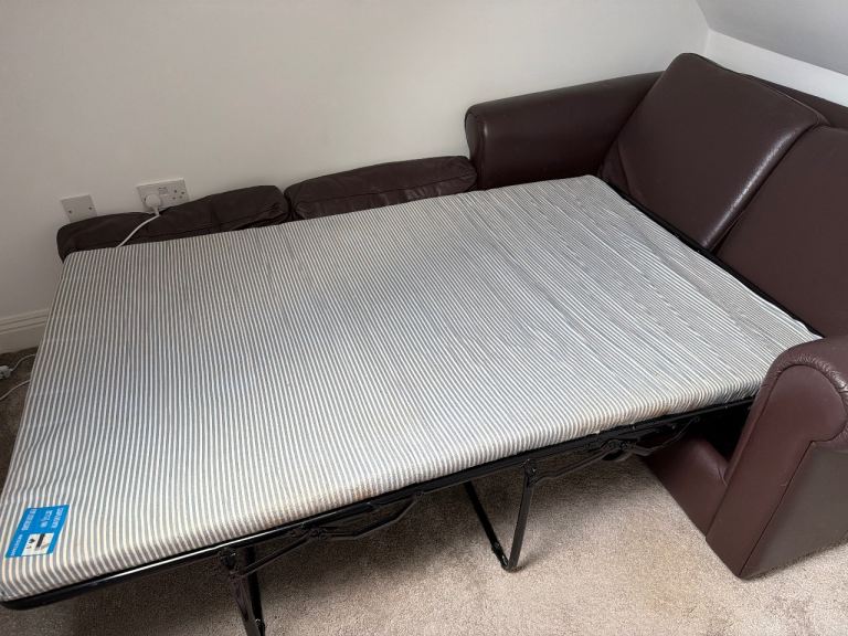 Brown Leather Sofa Bed – Good Condition