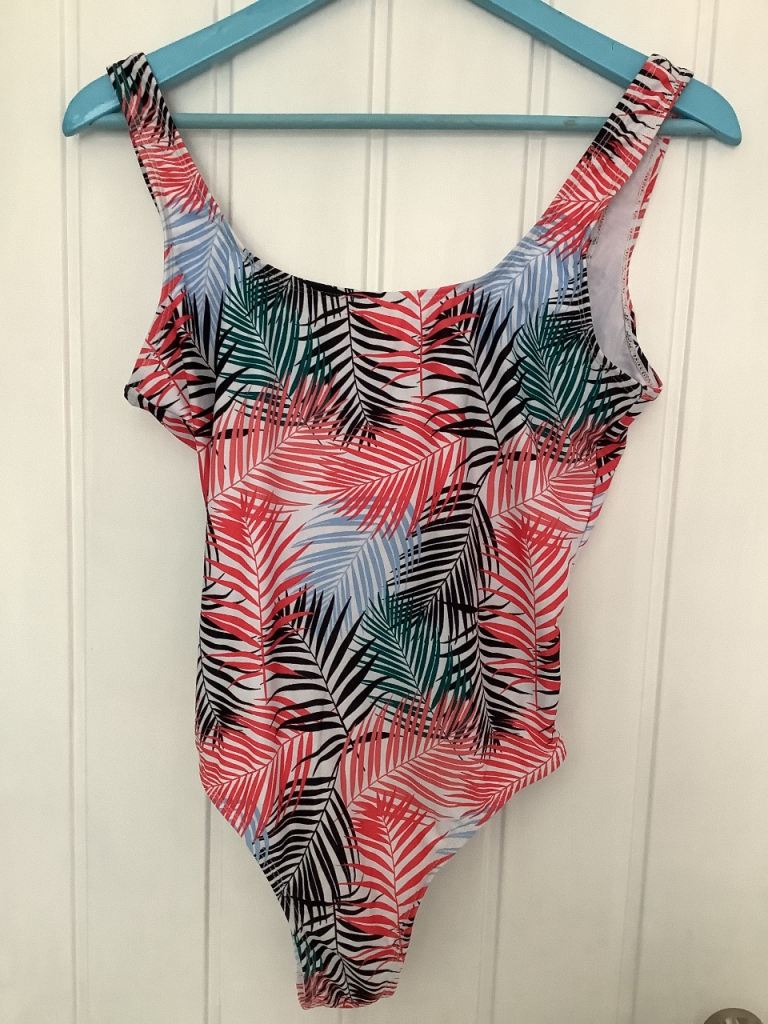 New Ladies Multicoloured Swimsuit - Size 12, Palm Print