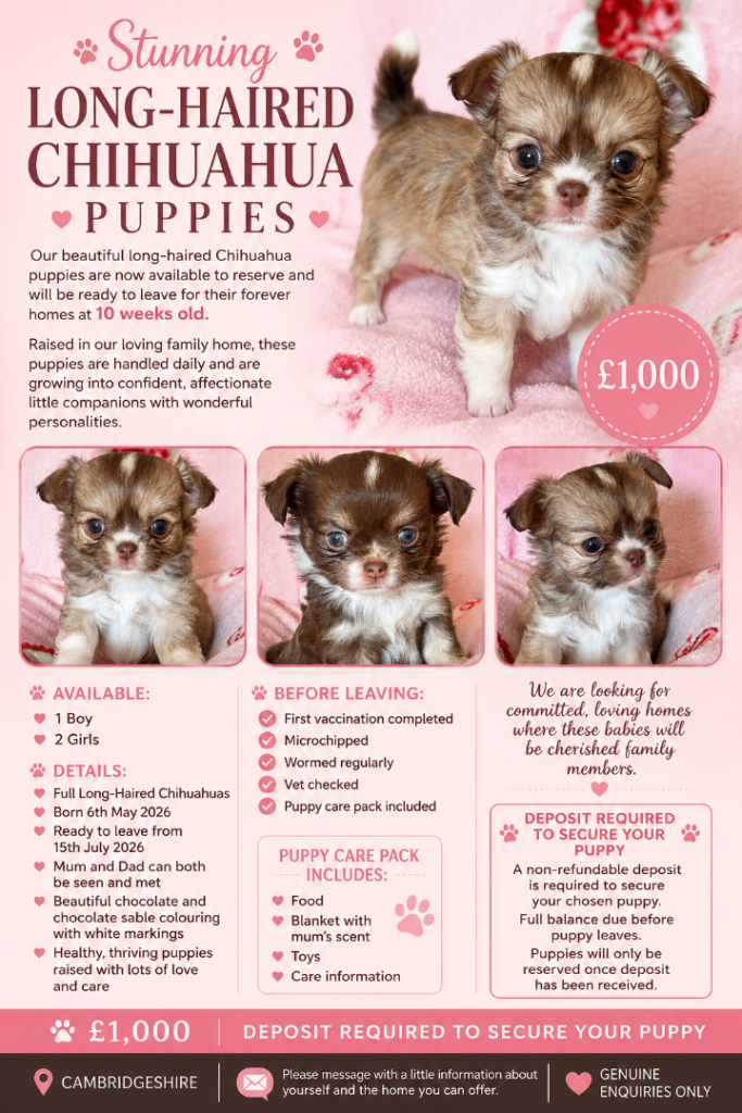 Stunning long haired chihuahua puppys