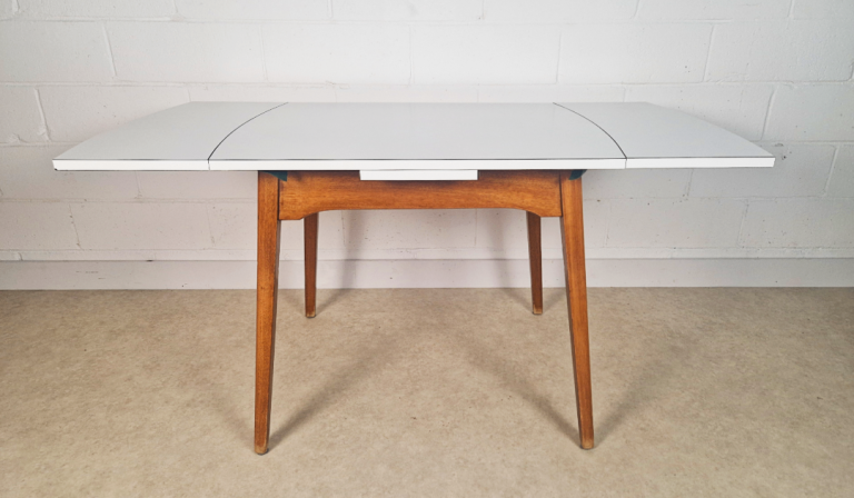 Vintage Mid Century 1960s Solid Beech & White Formica Extending Dining Table PG107