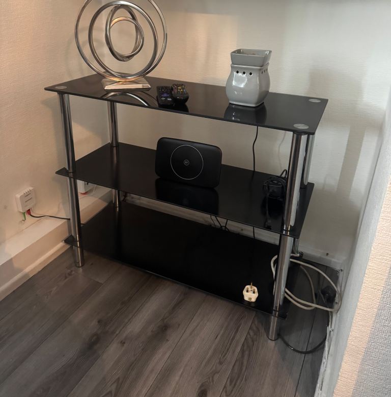 Black Glass TV Stand / Display Unit – Good Condition