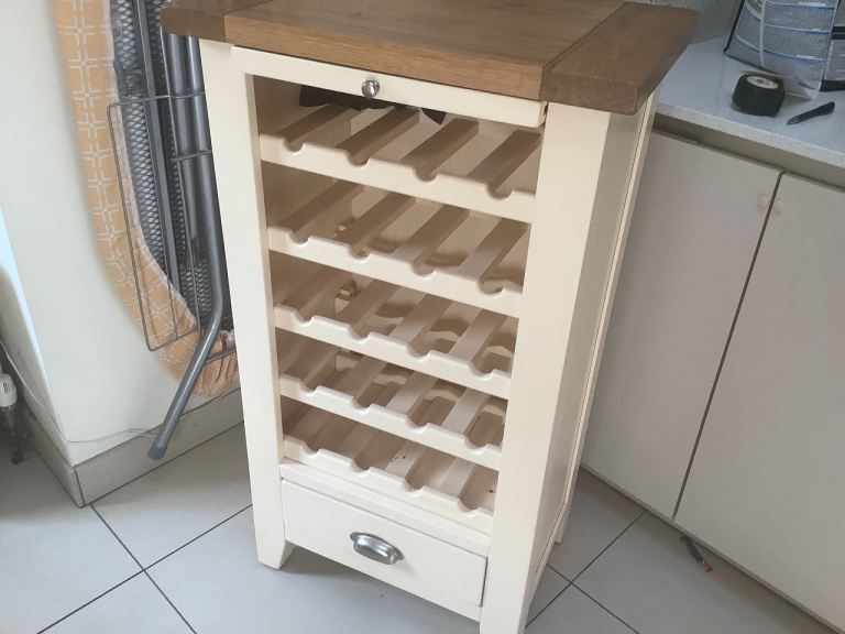 Cream and Wood Wine Rack Cabinet with Drawer