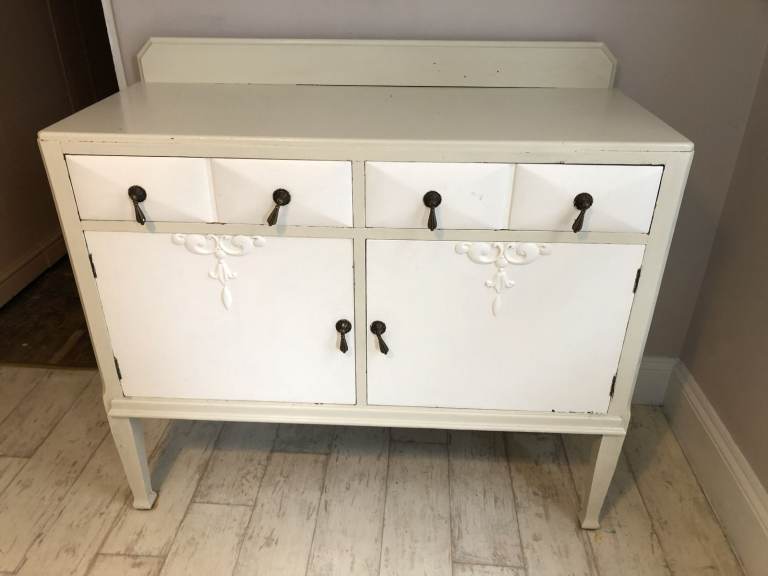 White Wooden Sideboard with Drawers and Cupboards